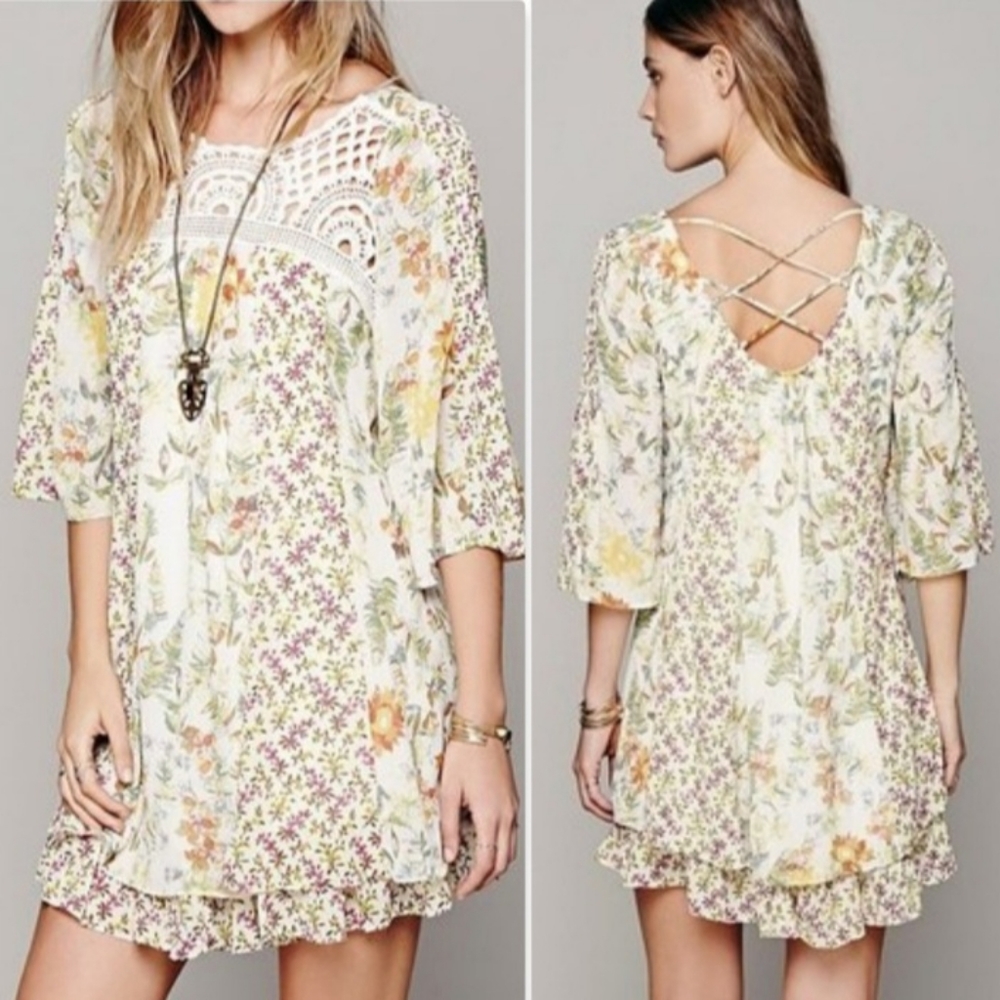 RARE Free People Magic Garden Bell Sleeve Dress